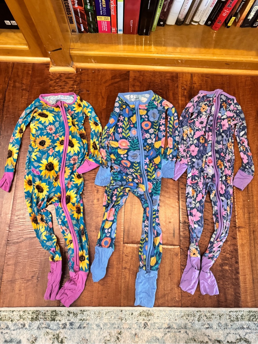 Little Sleepies Floral Zip One-Piece Footies in Teal, Blue and Purple